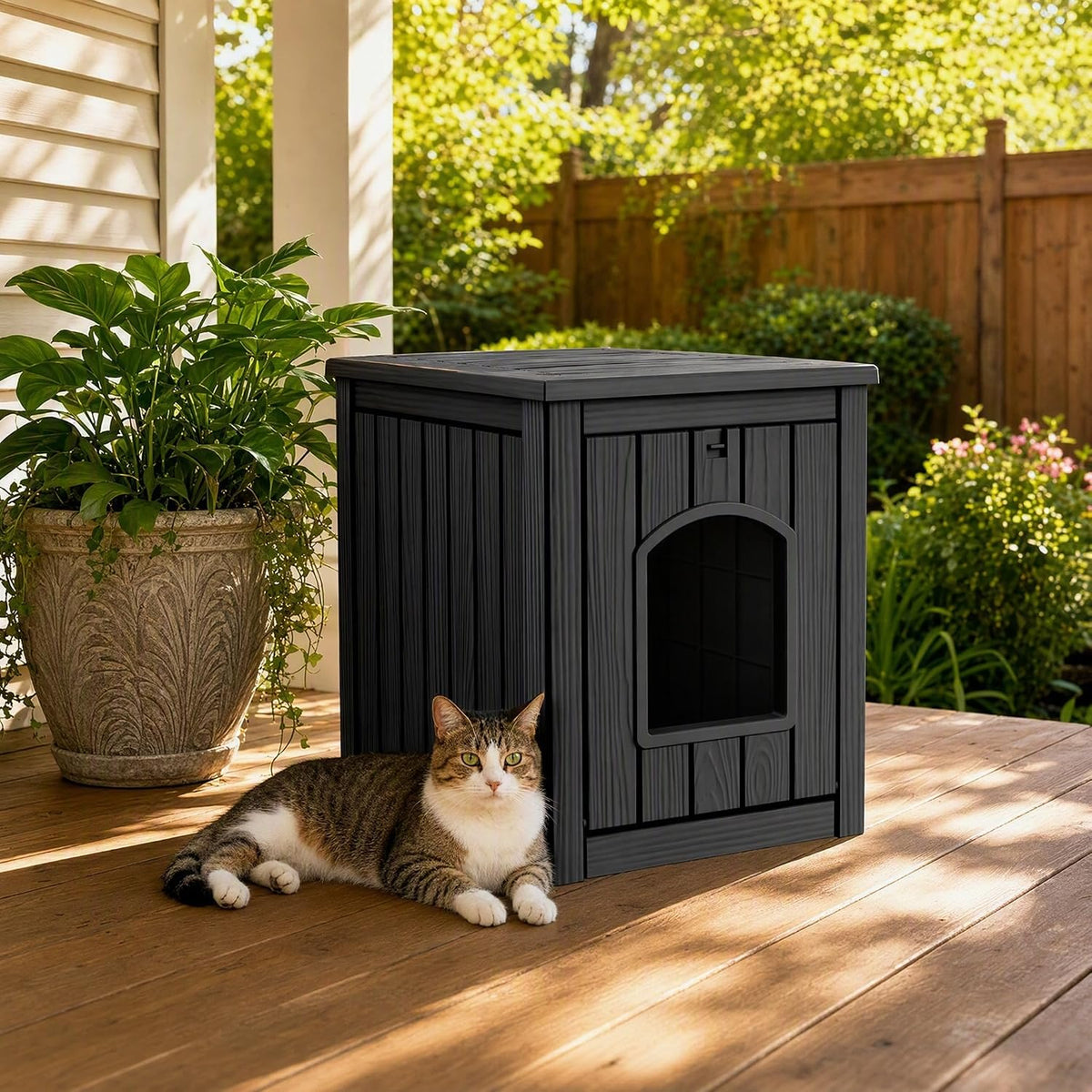 Cat House Outdoor Indoor Use, Weatherproof Cat Box Enclosure, Black