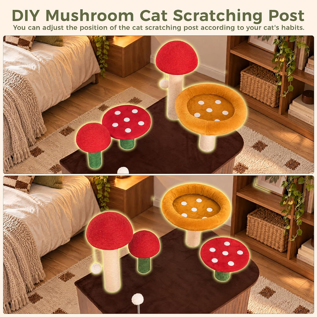 IRONCK Cat Litter Box Enclosure with Mushroom Cat Tree