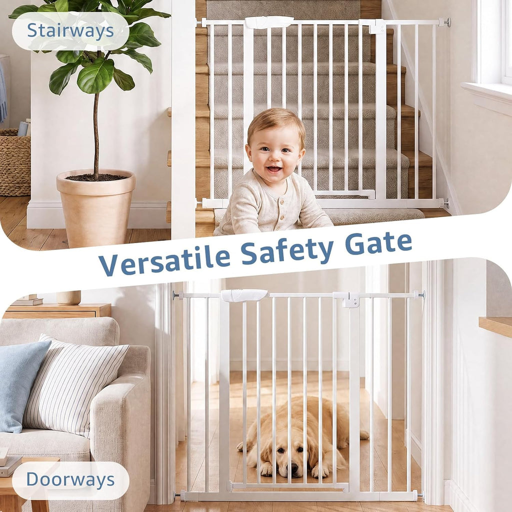 DUMOS 36 in Extra Tall Baby Gate for Stairs, 30-40.5 in, Auto Close, White