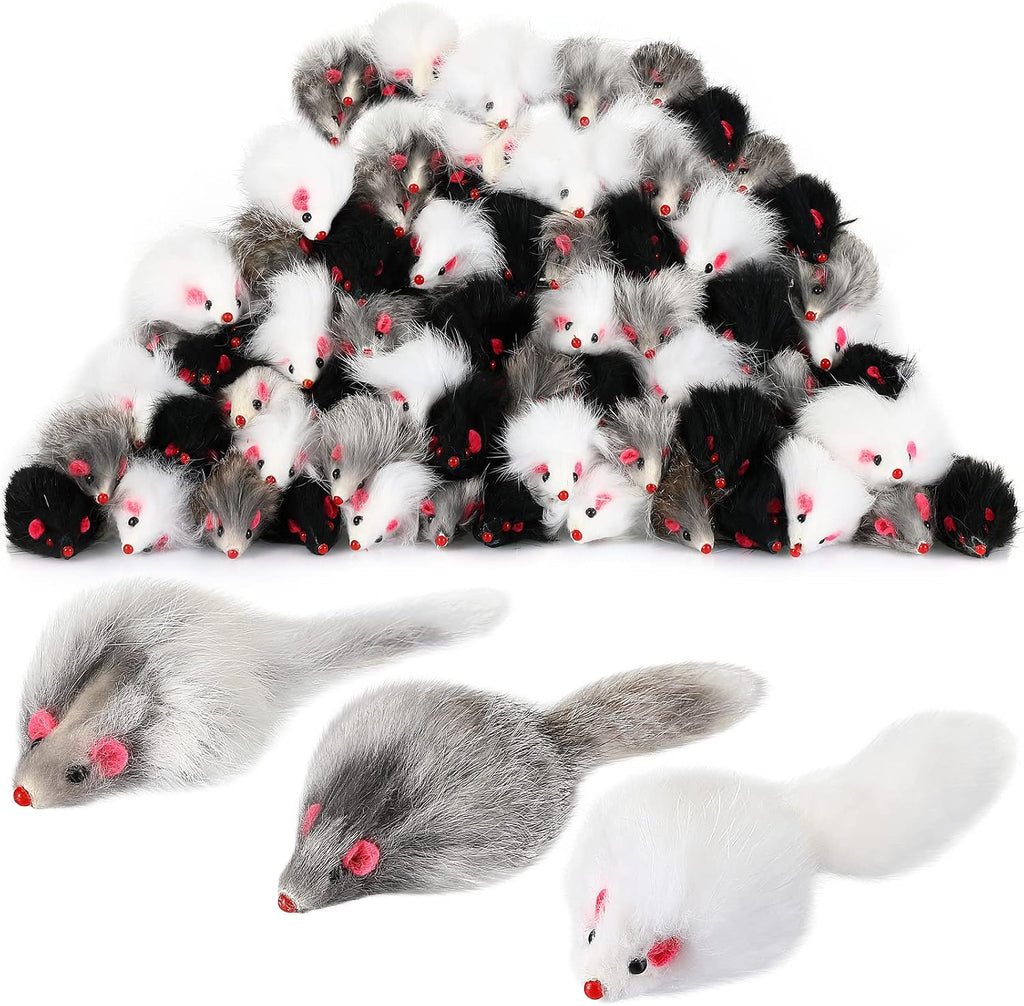 Hungdao 12 Pcs Fur Mice Cat Toys with Rattle Sound, White, Black, Gray