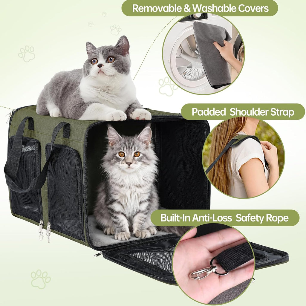 Cat Carrier for 2 Cats Double Pet Carrier Extra Large Green 2026 Upgraded