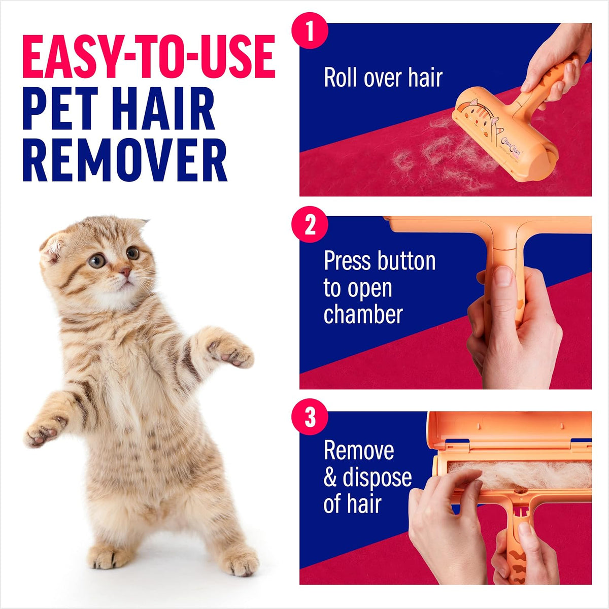 ChomChom Roller Pet Hair Remover – Original Size Reusable Lint Roller for Cat & Dog Hair on Furniture, Couch, Carpet, Ca