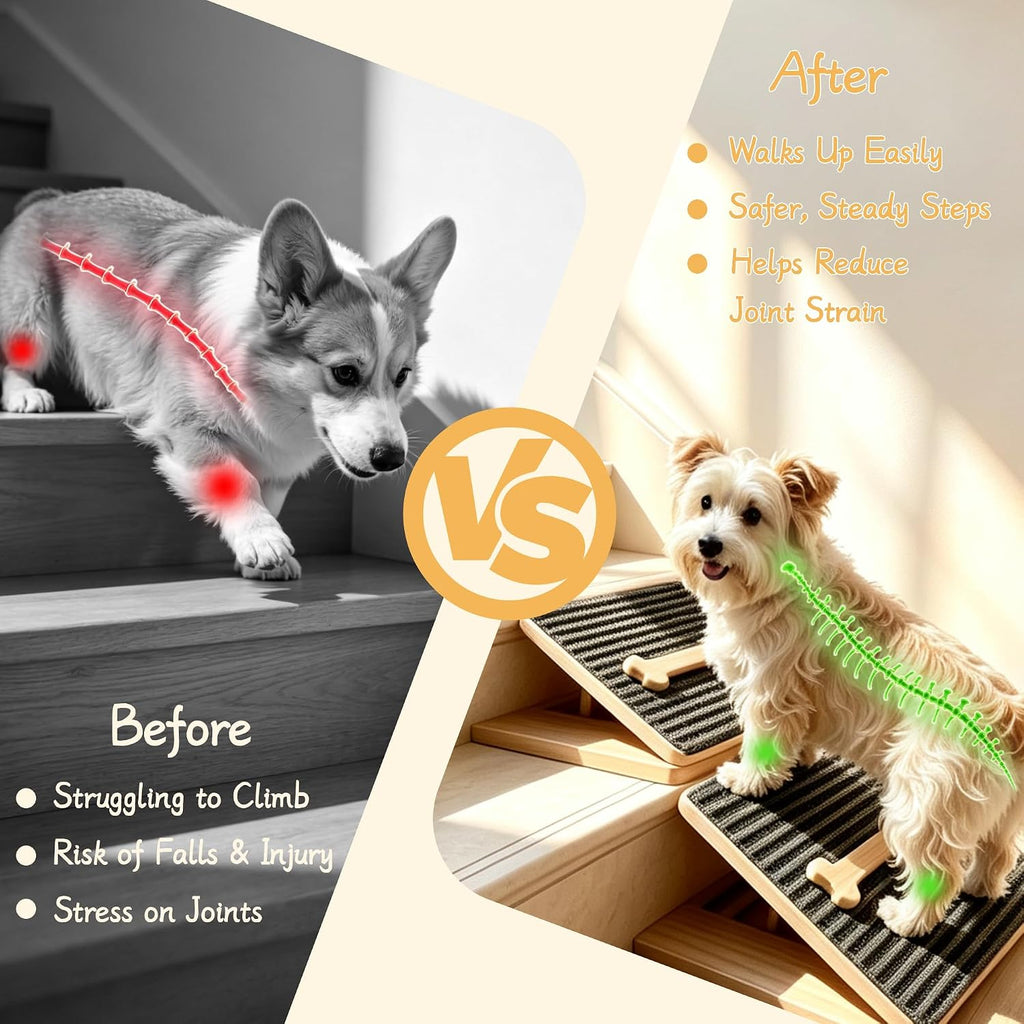 Dog Ramp for Stairs, Foldable Stair Wedges Assist for Small Dogs, 2 Pack