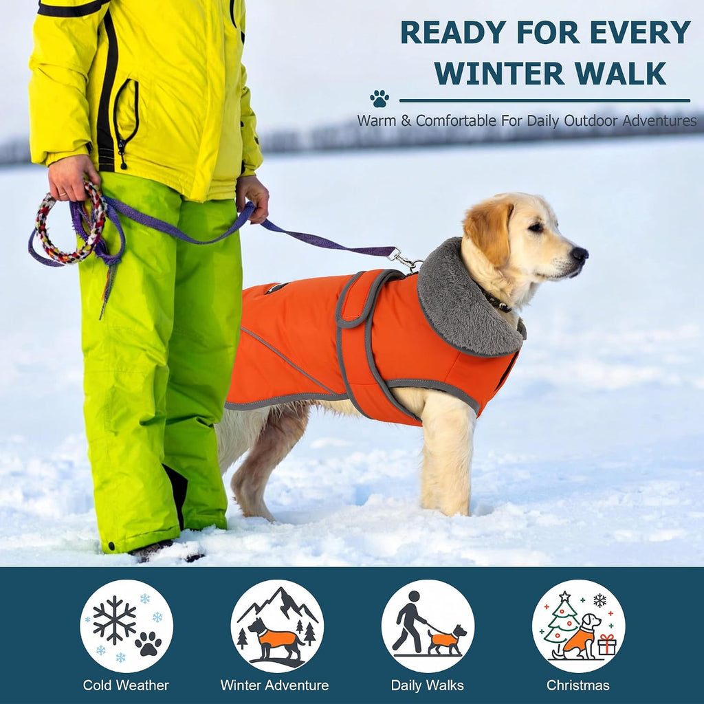 Dogcheer Dog Winter Coat, Waterproof Dog Jacket with Zipper Leash Opening