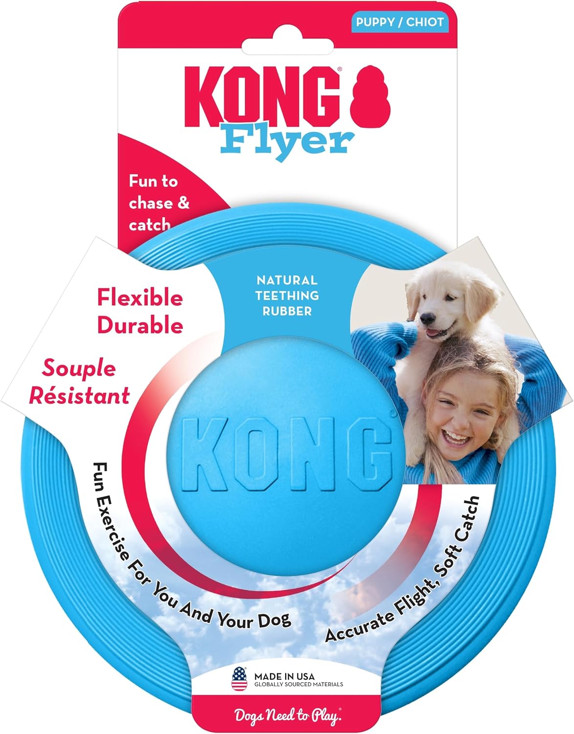KONG Puppy Flyer, Soft Rubber Flying Disc Toy, for Small Puppies, Blue