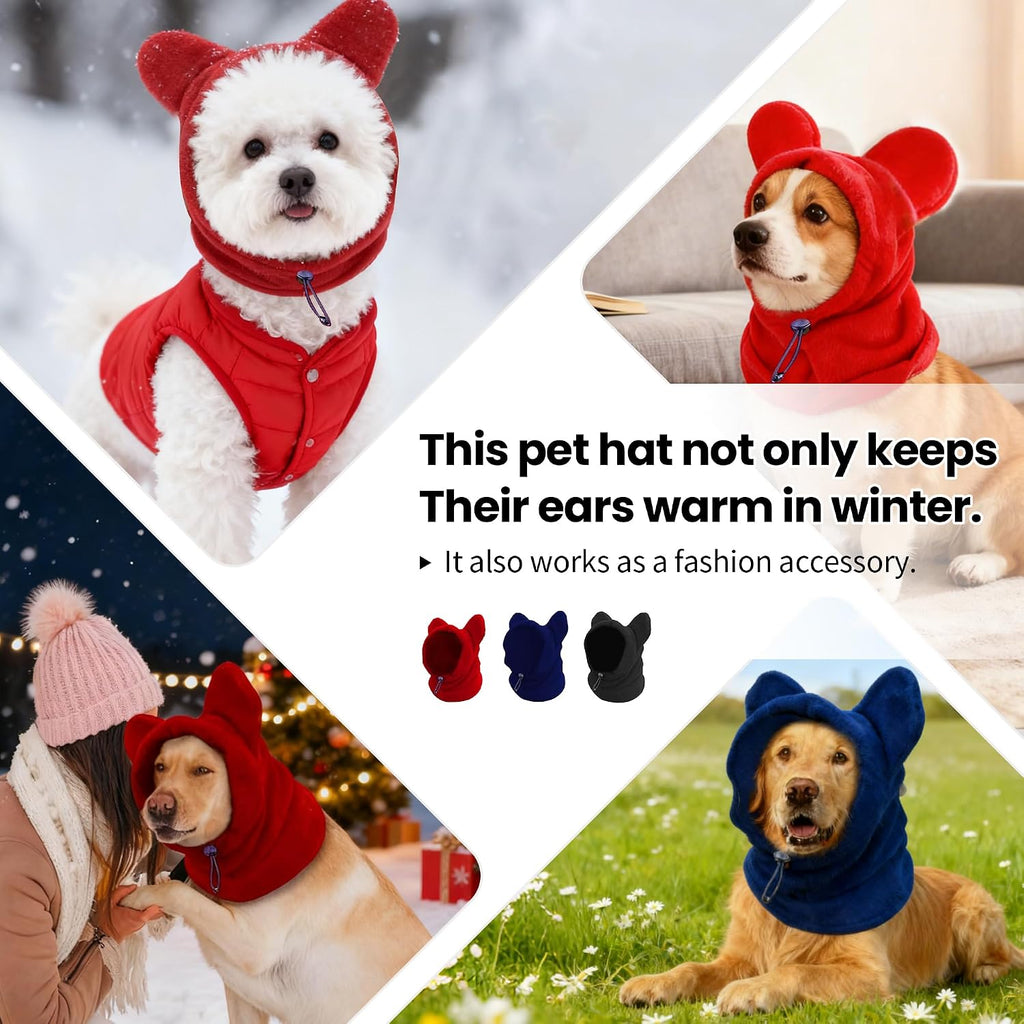 Dog Snood Winter Hood with Ear Protection, Fleece Neck Warmer for Dogs, (Black, Small)