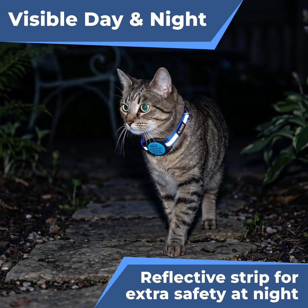 GoTags AirTag Cat Collar Personalized, Reflective Collar with AirTag Holder