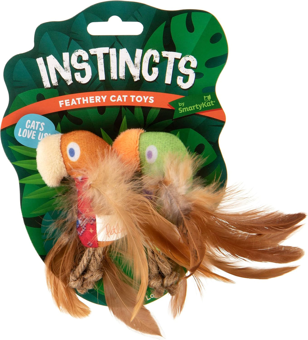 Instincts by SmartyKat 2-Pack HappyNip Love Mates Feather Birds Plush Cat Toys, Contains Catnip & Silvervine - Orange/Gr