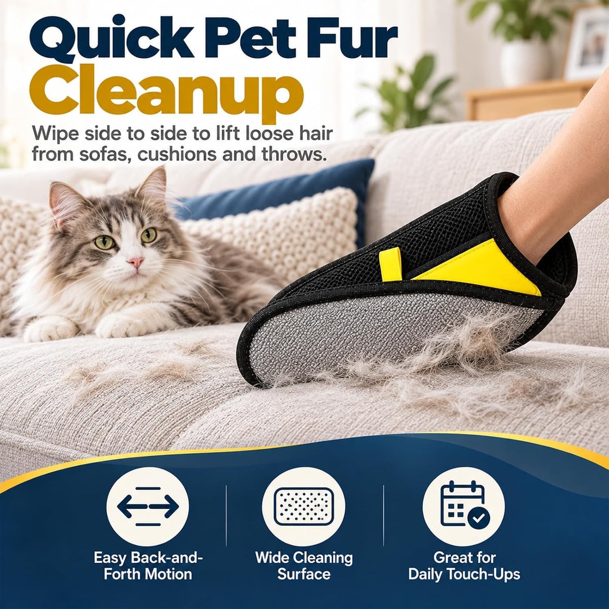 Pure Pet Hair Remover, 2-Pack Reusable Gloves for Couch, Clothes & Car
