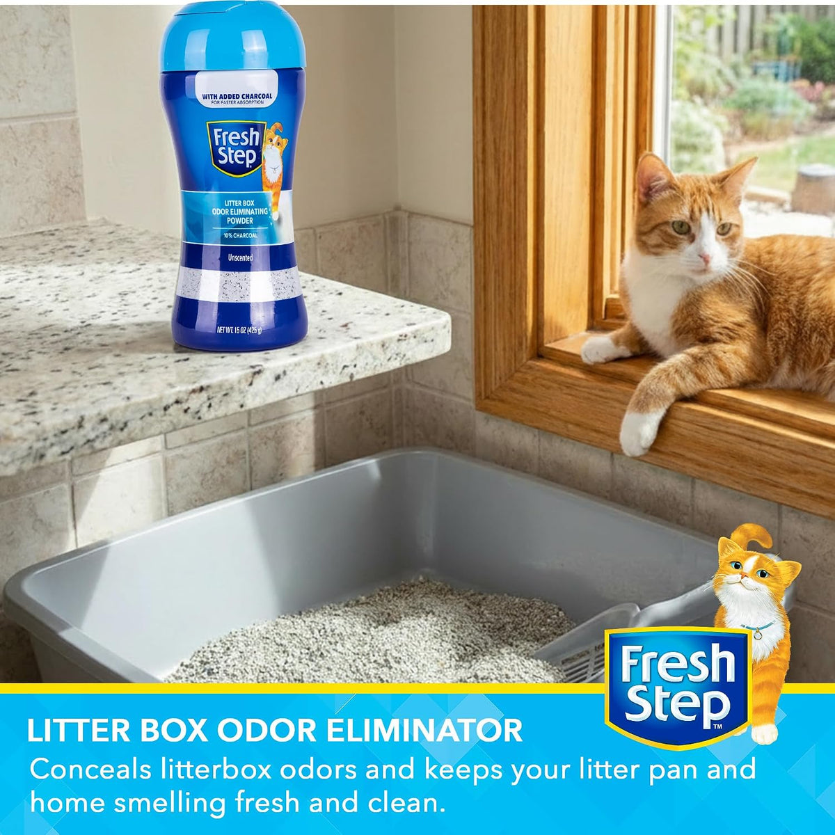 Fresh Step Charcoal Odor Eliminating Cat Litter Box Powder, 15 Oz, 2-Pack
