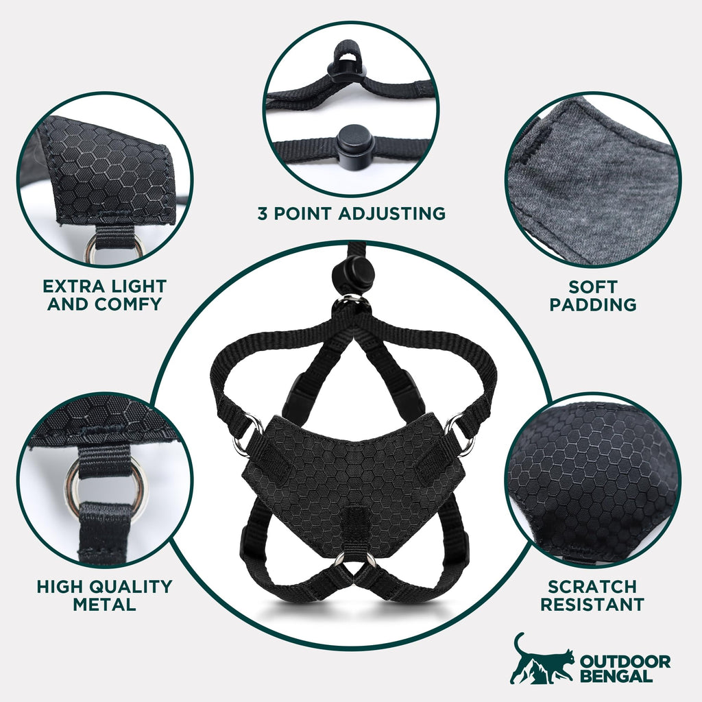 OutdoorBengal Houdini™ Escape Proof Cat Harness and Leash (Black, M/L)