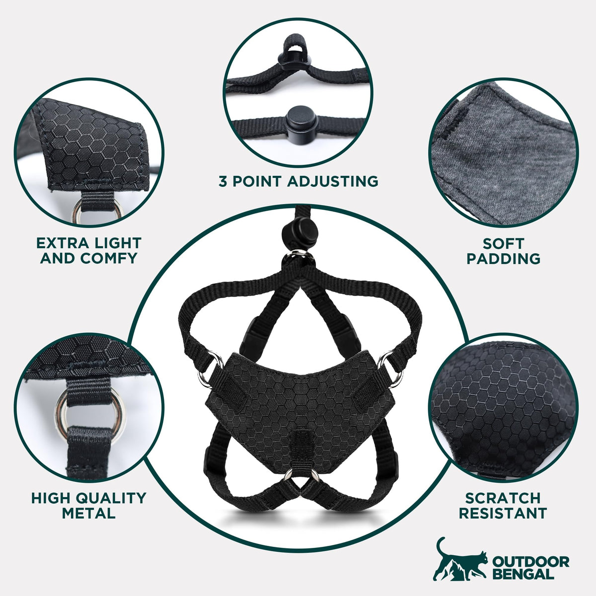 OutdoorBengal Houdini™ Escape Proof Cat Harness and Leash (Black, M/L)