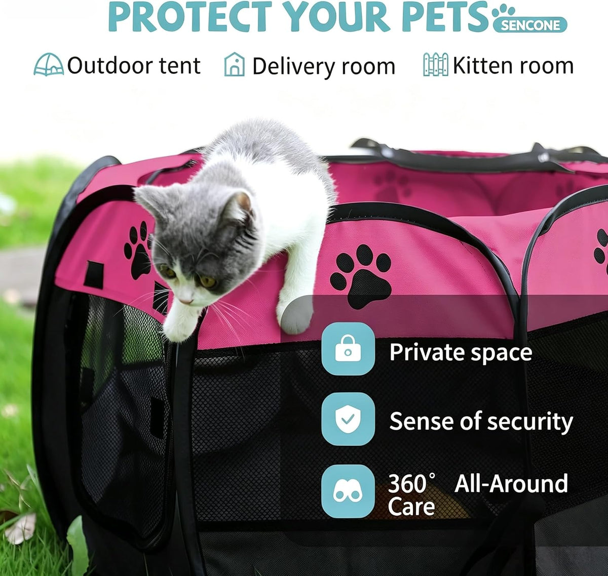 SENCONE Portable Pet Playpen for Cats, Kittens, Puppies, Indoor/Outdoor, S