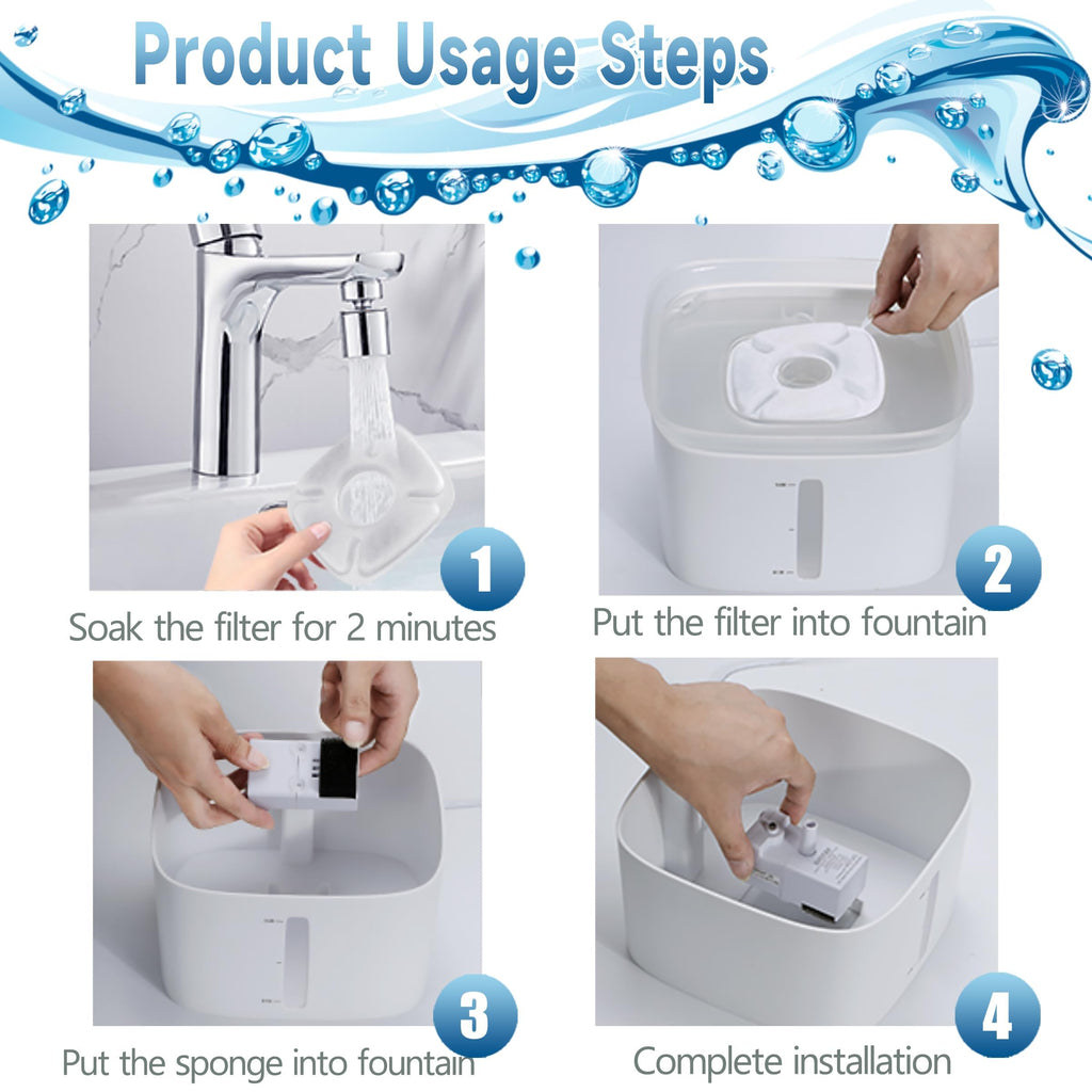 34 Pcs Cat Water Fountain Filters Replacement Compatible with VEKEN 95oz/2.8L Cat Water Fountain Filters Automatic Dog Water Fountain Filters Pet Fountain
