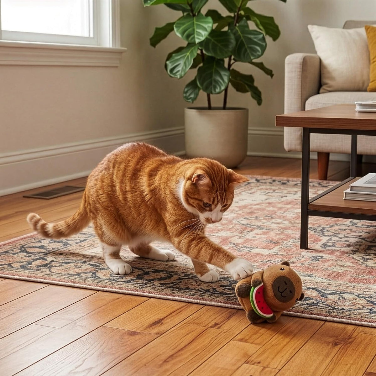 SPOT Capybara with Watermelon Plush Cat Toy, Fully Stuffed Toy with Soft Plush & Crinkle Inside, Made with Catnip and Si