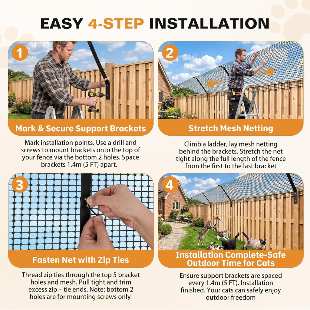 Cat Fence Outdoor Barrier 33FT, Anti-Climb Fence Topper with Install Kit