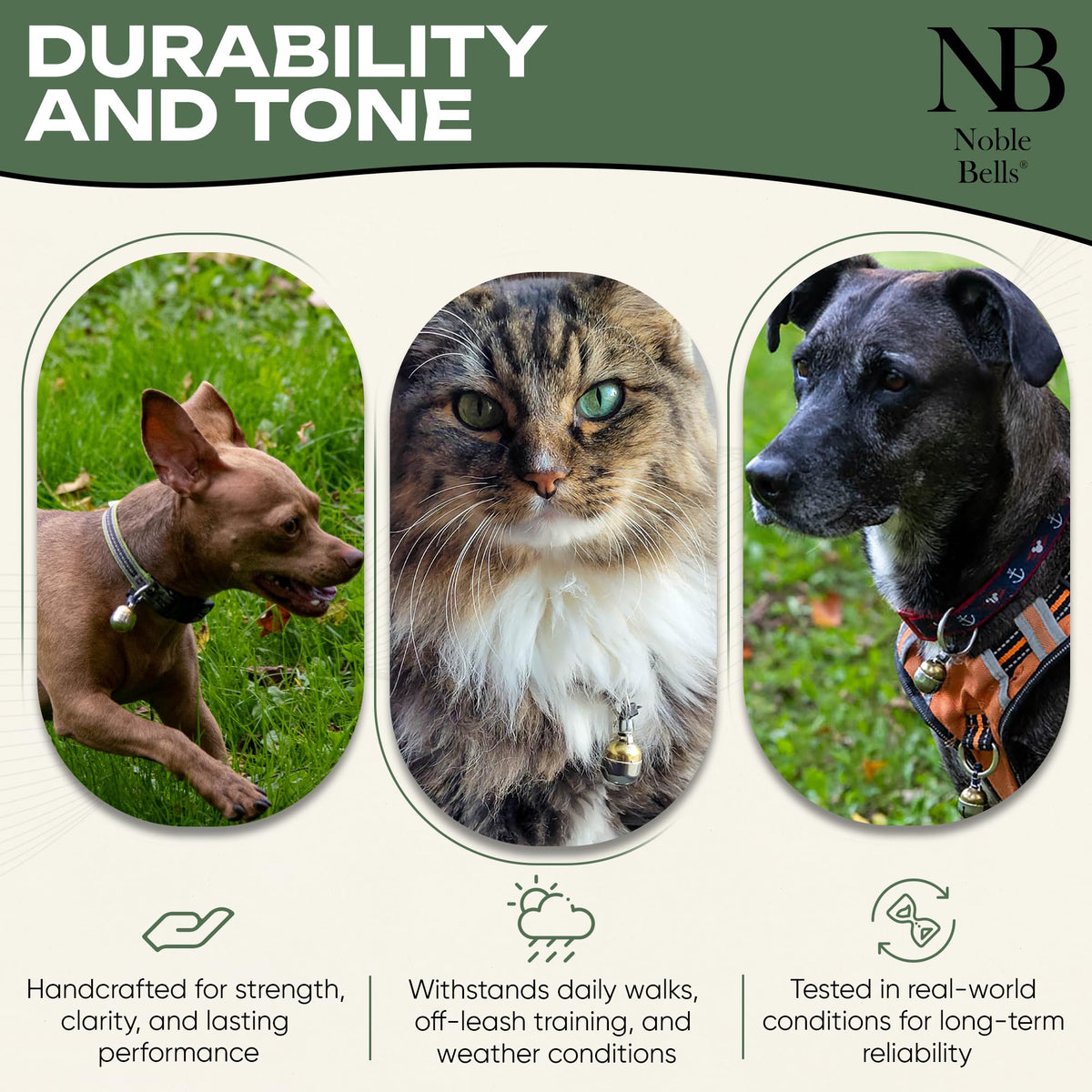 Noble Bells Handmade in USA, Extra Loud Collar Bell for Cat or Dog, Small