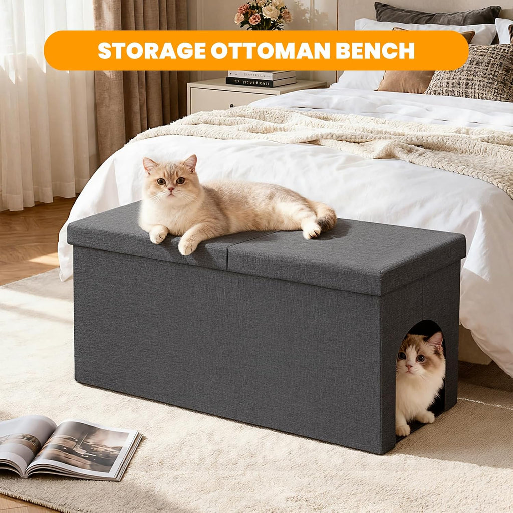 3-in-1 Cat Litter Box Enclosure Furniture, Dark Grey