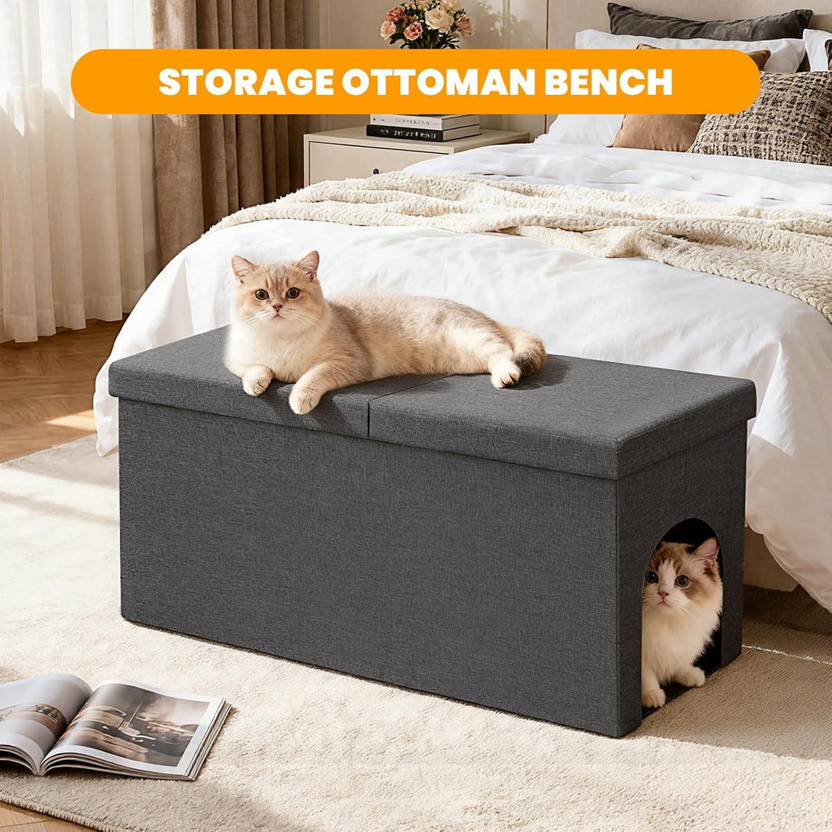 3-in-1 Cat Litter Box Enclosure Furniture, Dark Grey