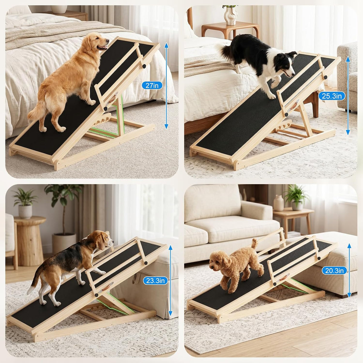 Dog Ramp for Bed, 47'' Long 20.3''-27'' Adjustable Height Pet Ramp