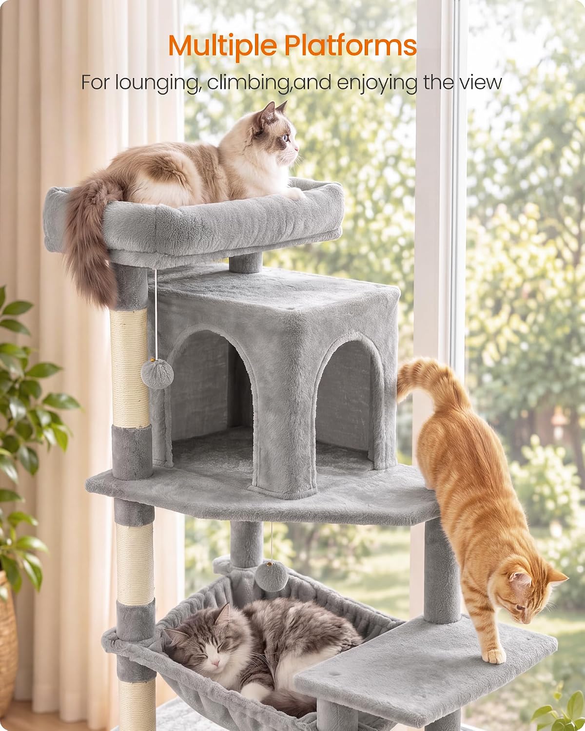 Feandrea Cat Tree, 70.3" Heavy Duty Cat Tower Condo for Indoors, Dove Gray
