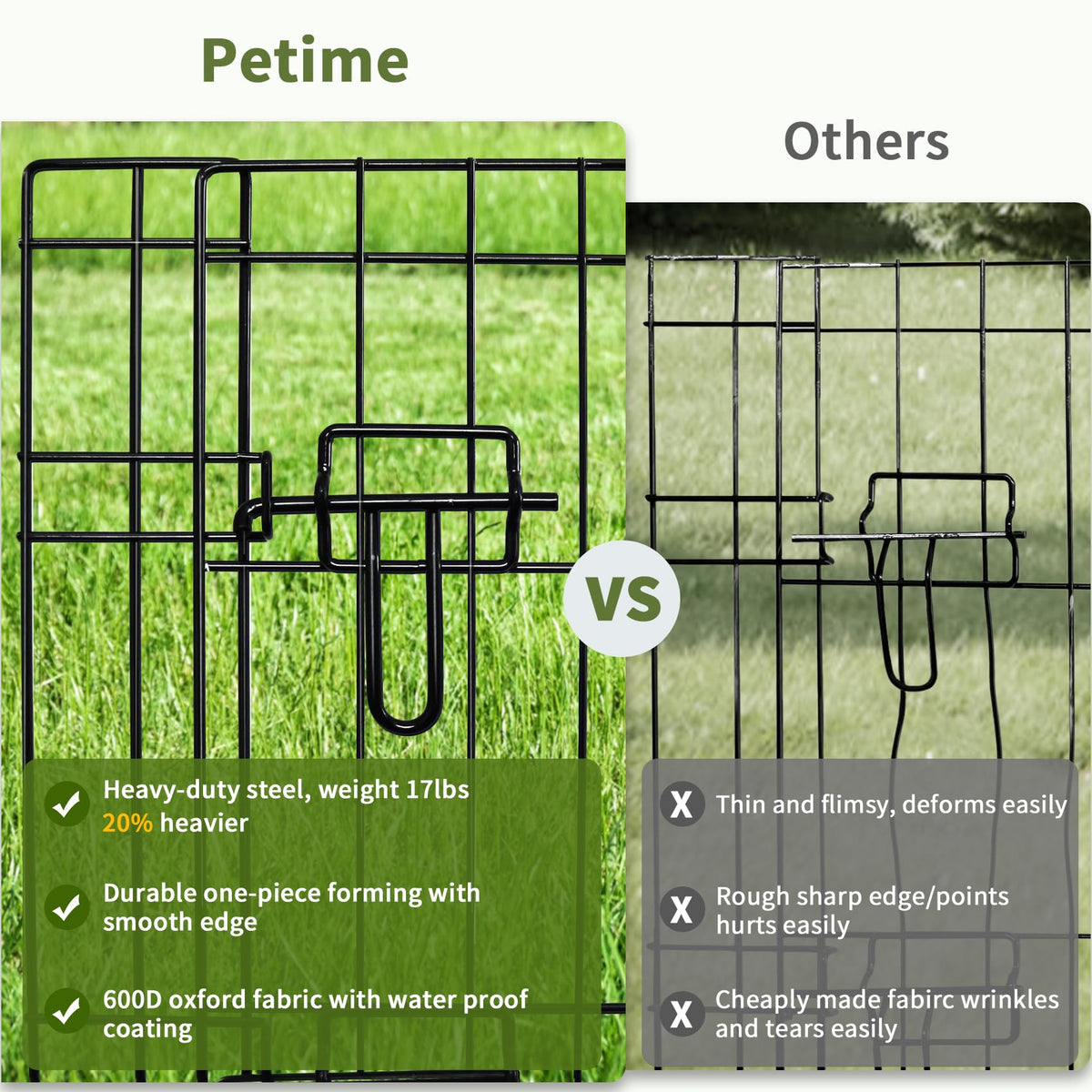PETIME Foldable Metal Dog Exercise Pen/Pet Puppy Playpen Kennels Yard Fence Indoor/Outdoor 8 Panel 24" W x 24" H with Bottom Pad (with Bottom pad, 8 Panels 24" H)