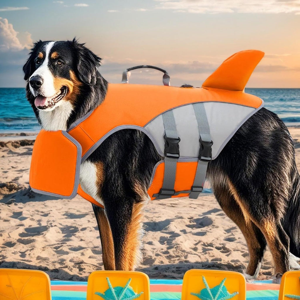 Dog Life Vest - Handled Dog Flotation Jacket, Adjustable Canine Swim Vest,