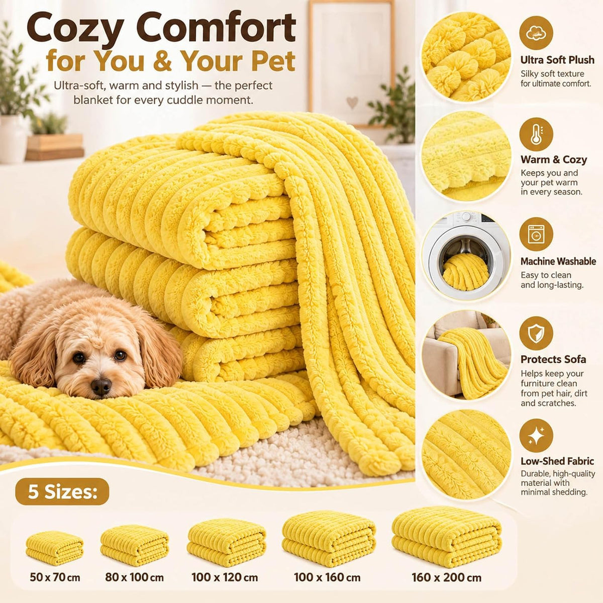 Yellow Dog Blanket Emotional Support for Dogs, Weighted Blanket for Anxiety