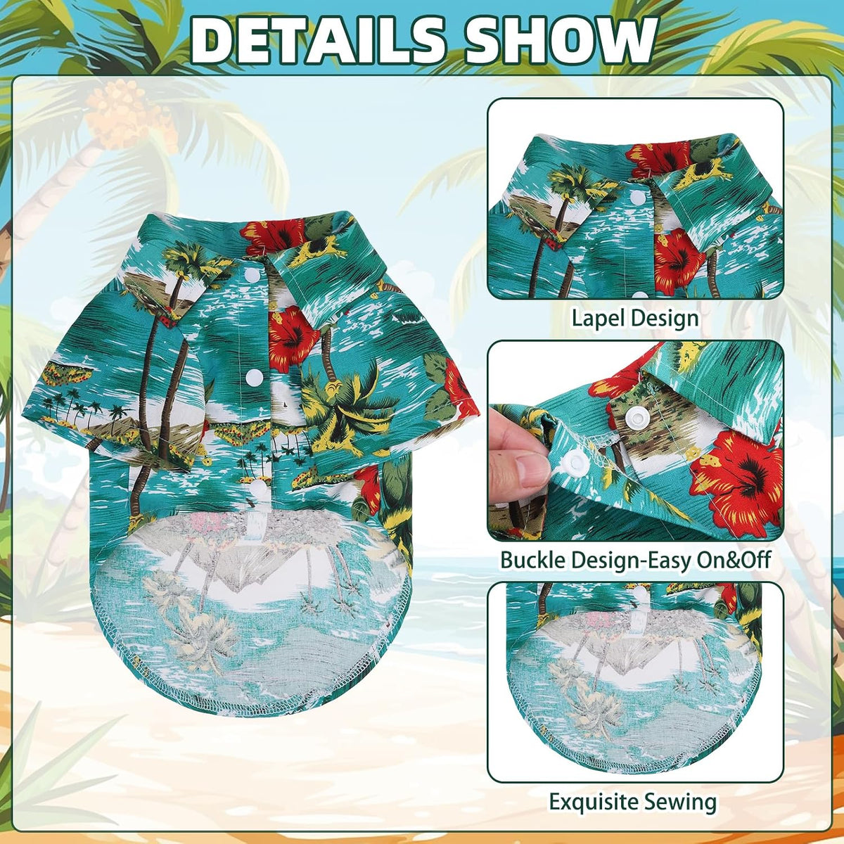Dog Hawaiian Shirt, Dog Summer Clothes with Leash D-Ring for Medium Large Dogs, Floral Cool Beach Puppy Shirts with Sun 