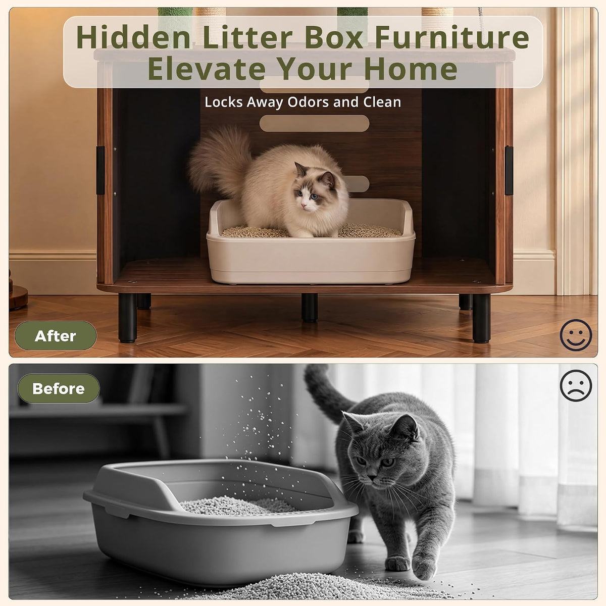 IRONCK Cat Litter Box Enclosure with Mushroom Cat Tree