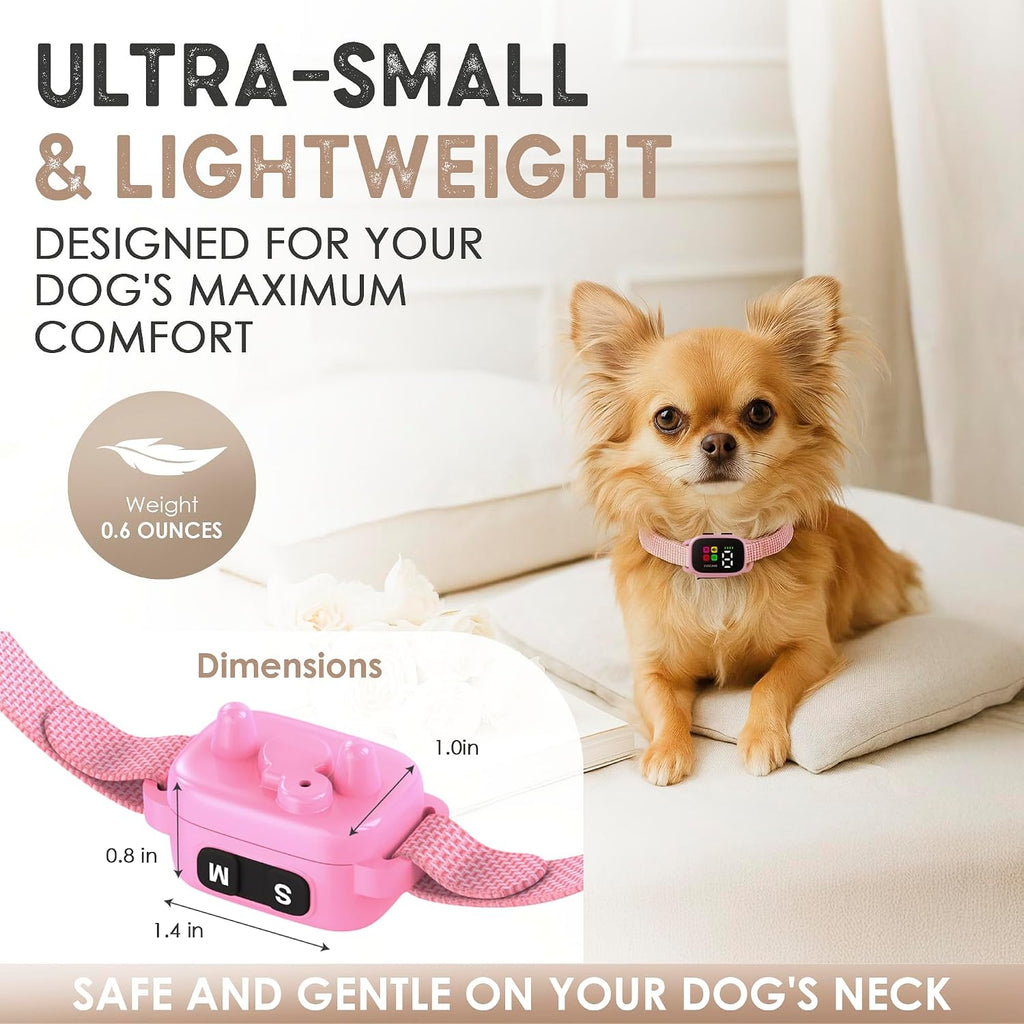 Tiny Bark Collar for Small Dogs 5-15 lbs and Puppies - No Shock Anti Barking Collar - Rechargeable Smart Collar for Dog 