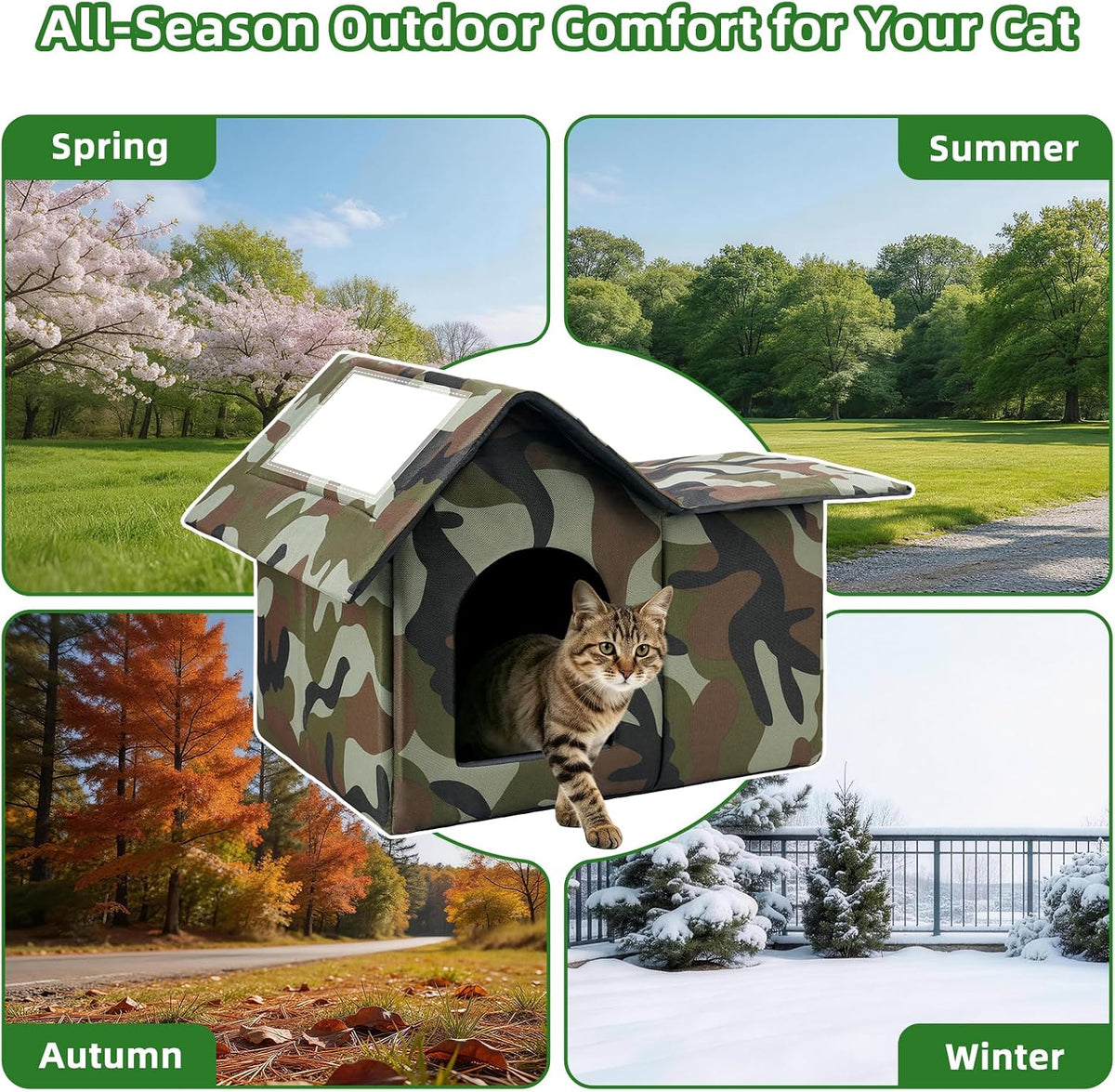 Outdoor Cat House Weatherproof, Large Feral Cat House for Winter, Collapsible Outdoor Cats Shelter with Door and Soft Ma