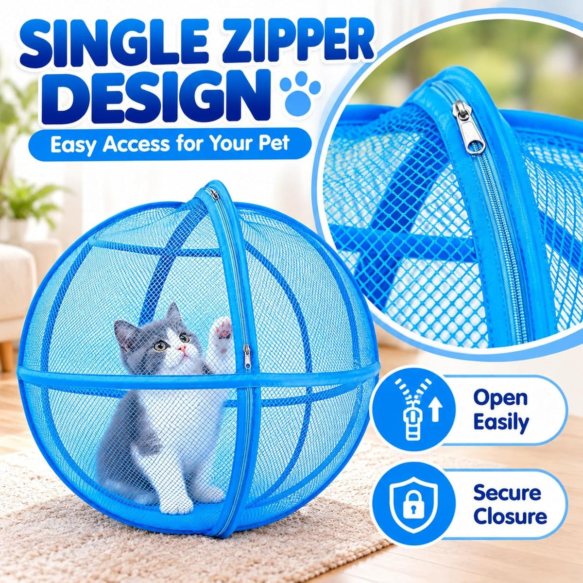 Rolling Cat Playpen, 26.77 Inch Mesh Hamster Ball for Cats, Single Zipper