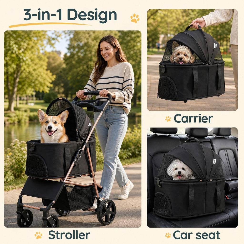 GIANTEX Dog Stroller for Small Dogs & Cats with Detachable Carrier (Black)