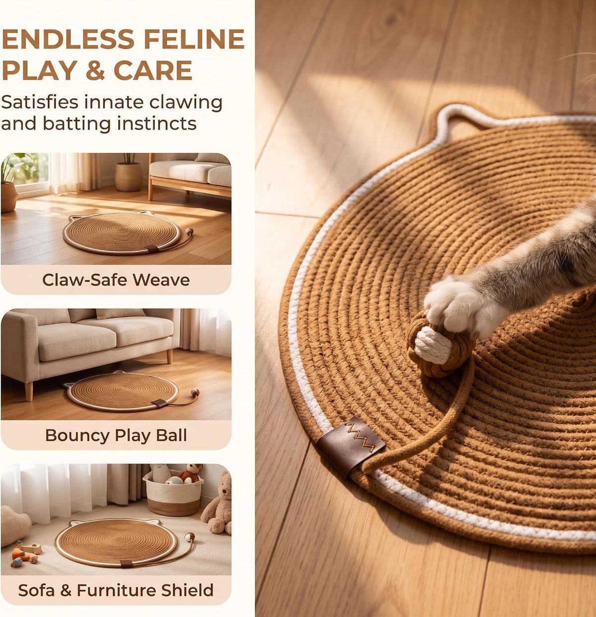 Cat Scratcher Mat, 23.62'' Round Cotton Rope Cat Scratch Pad for Indoor