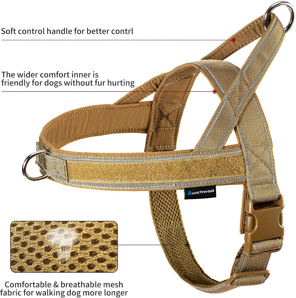 Annchwool No Pull Dog Harness with Soft Padded Handle & Front Clip(Brown,L)