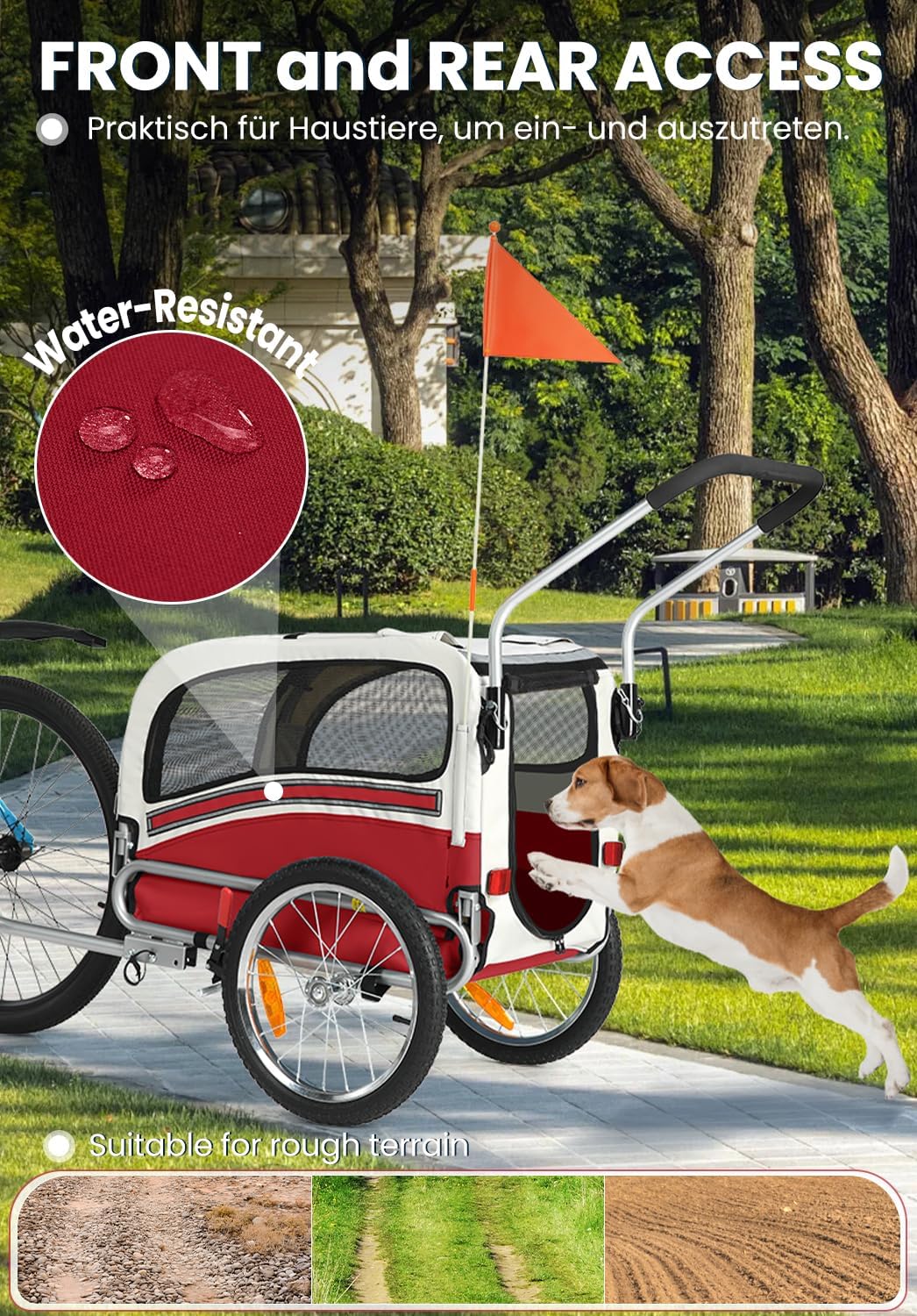 2 in 1 Pet Bicycle Trailer with a 6" Stroller Wheel Suitable for Small and Medium Dogs, Carrier Up to 66/88 LBS, Easy Fo