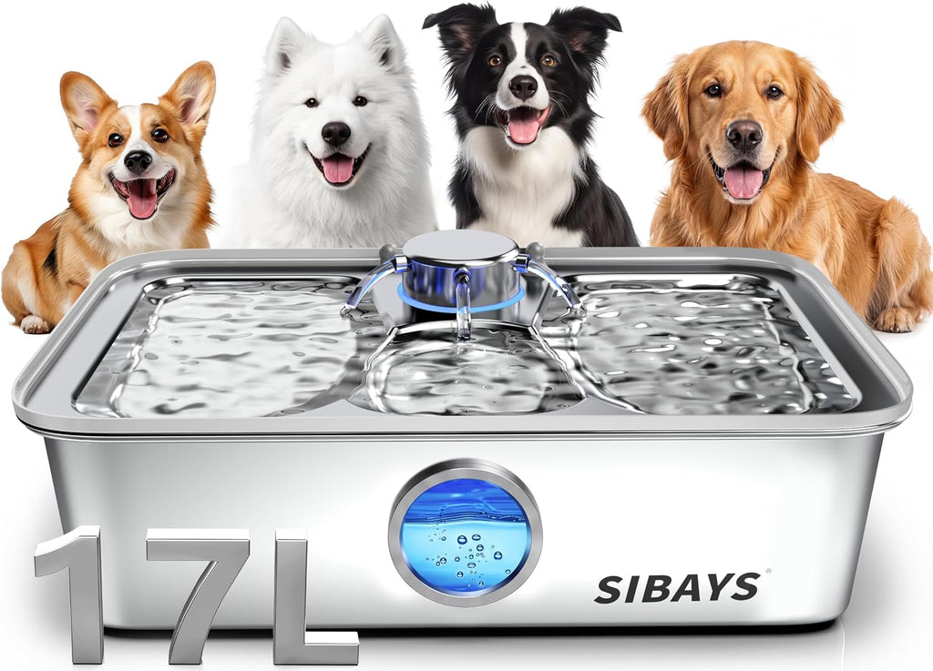 SIBAYS 4.5Gal Dog Water Fountain, Stainless Steel Pet Water Fountain FS86