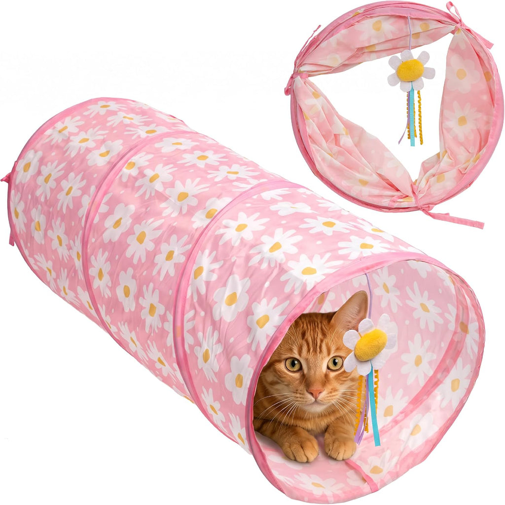 Catstages Sneak & Seek Collapsible Cat Tunnel Toy, Sage Swirl Dots, 28”