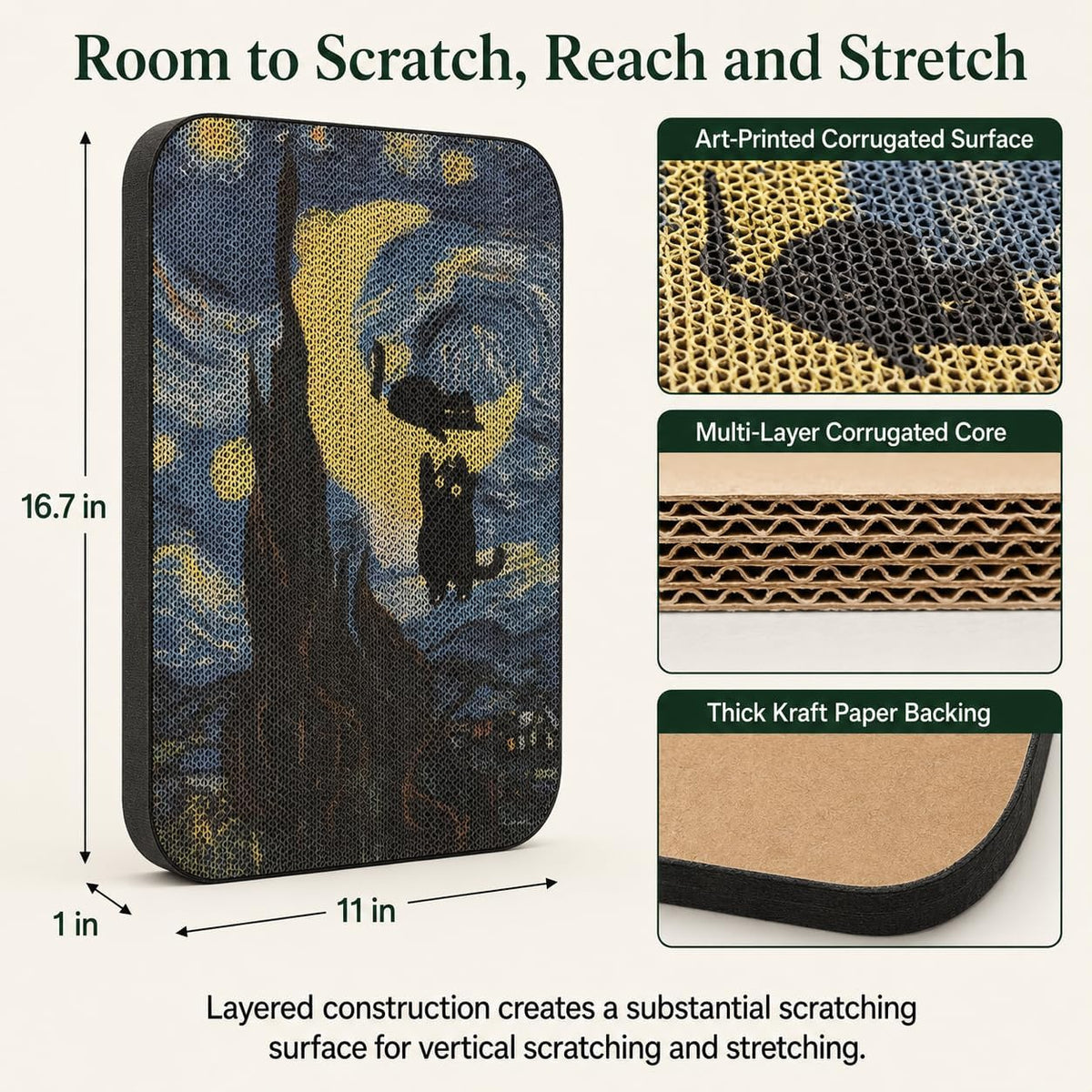 Cat Wall Scratcher, Art Cat Scratching Board for Indoor Cats