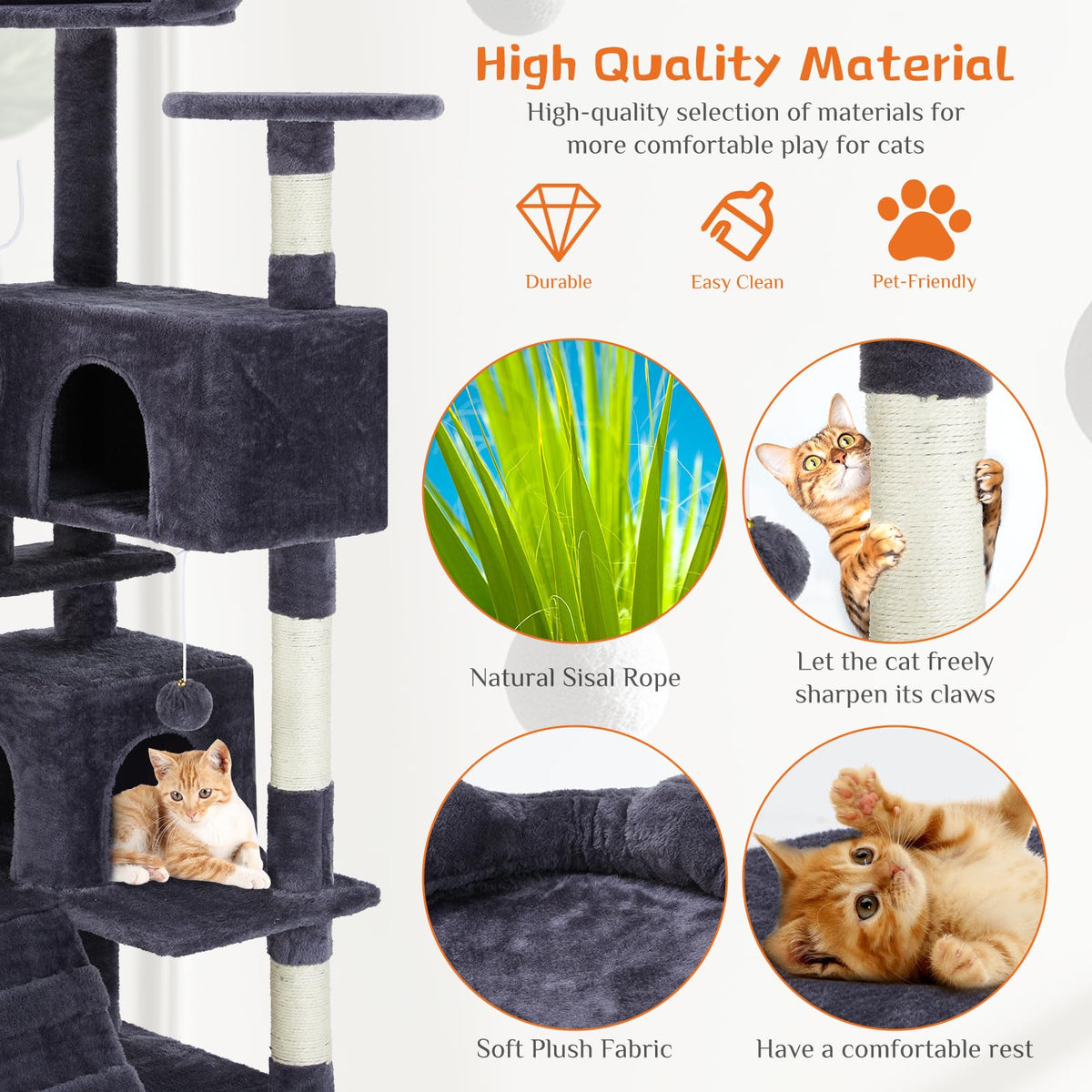 Aidoly 54 Inch Cat Tree Tower with Sisal Scratching Posts, Multi-Level