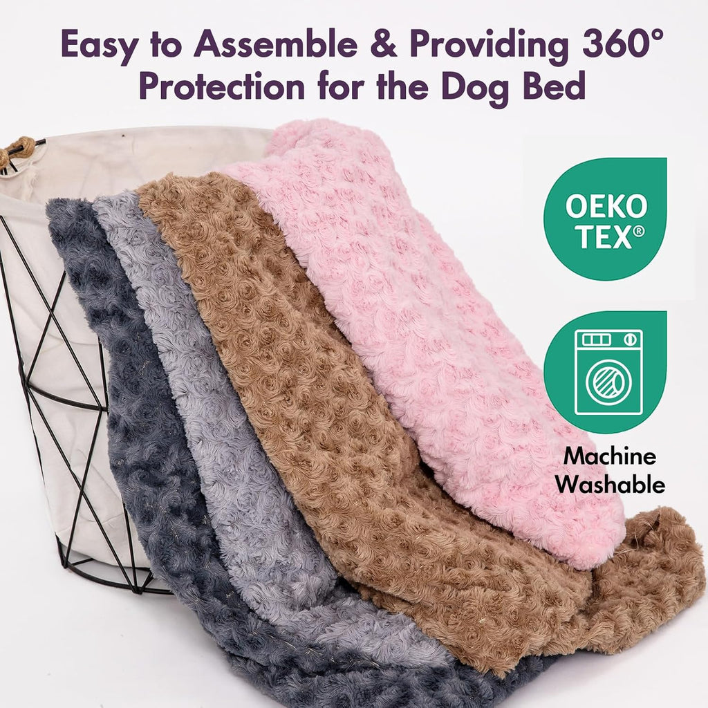 Faux Fur Dog Bed Covers – Ultra Soft Rose Velvet, Removable & Washable, Cozy & Durable,Large Pet Bed Cover Only (No Fill