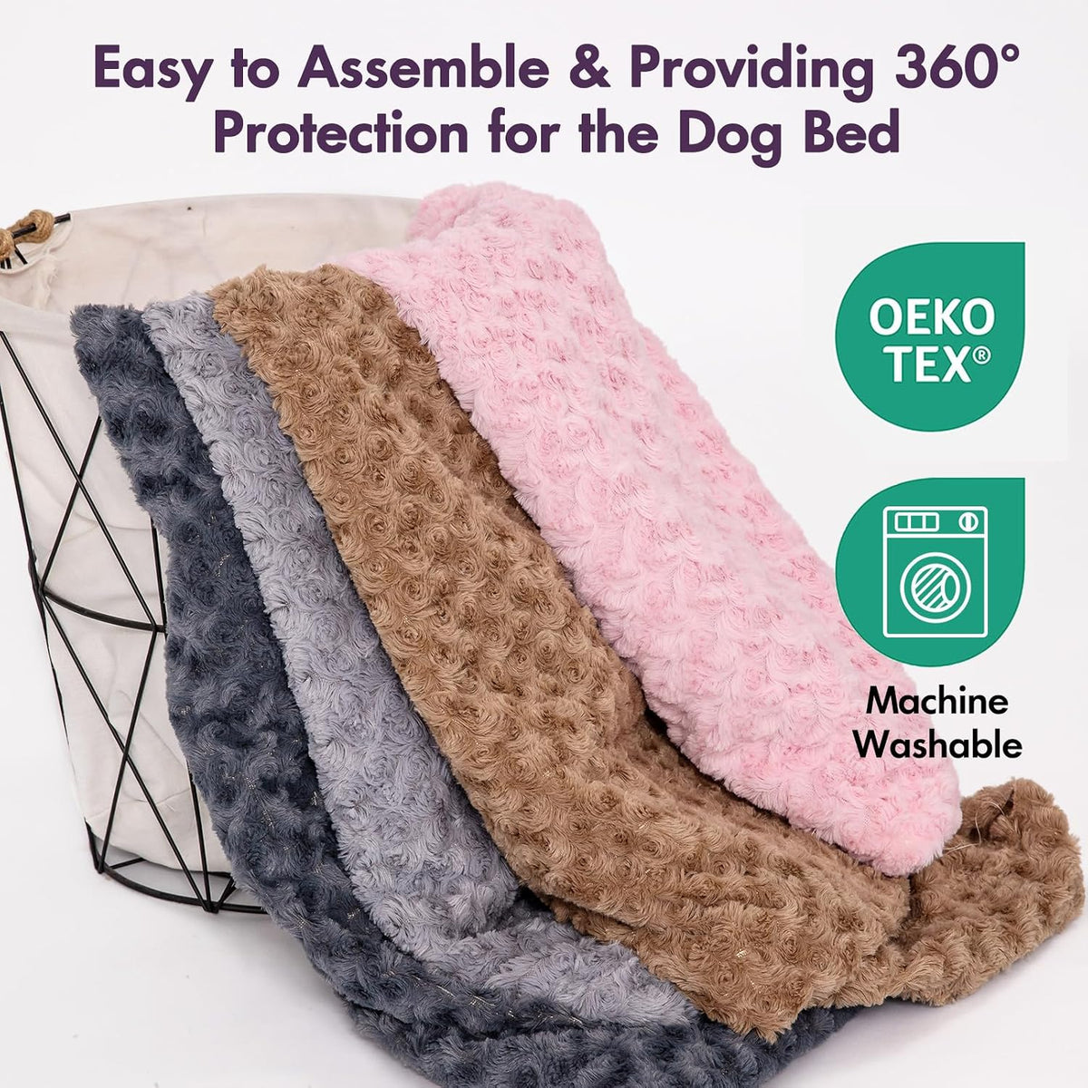 Faux Fur Dog Bed Covers – Ultra Soft Rose Velvet, Removable & Washable, Cozy & Durable,Large Pet Bed Cover Only (No Fill