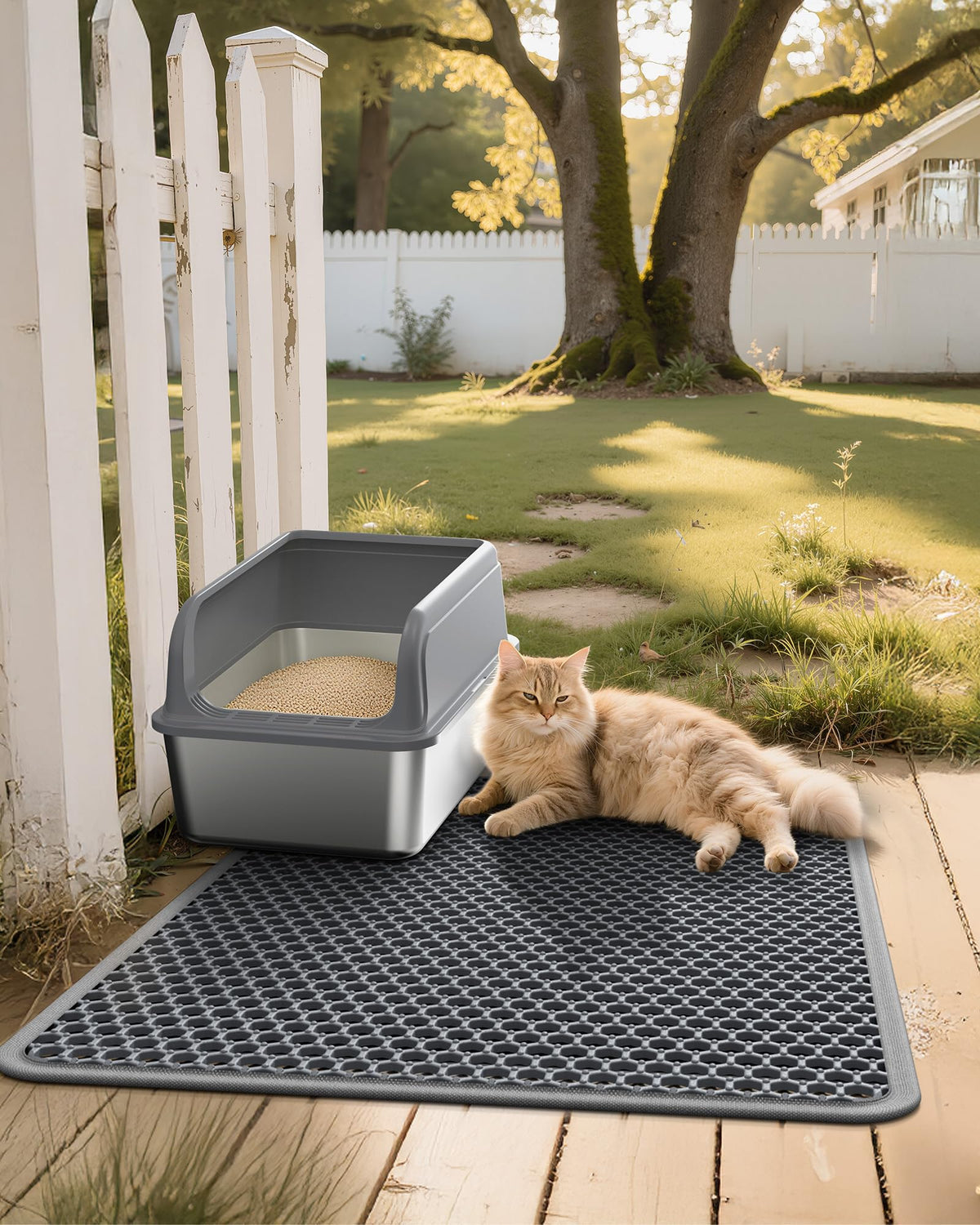 Powools Cat Litter Mat, 23.2 x 14.6 in, Waterproof, Non-Slip, Grey