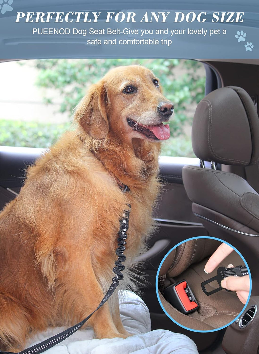 2 Pack Dog Seat Belt Adjustable Dog Car Seatbelts for Vehicle Nylon Pet Safety Seat Belt with Elastic Bungee Buffer Refl