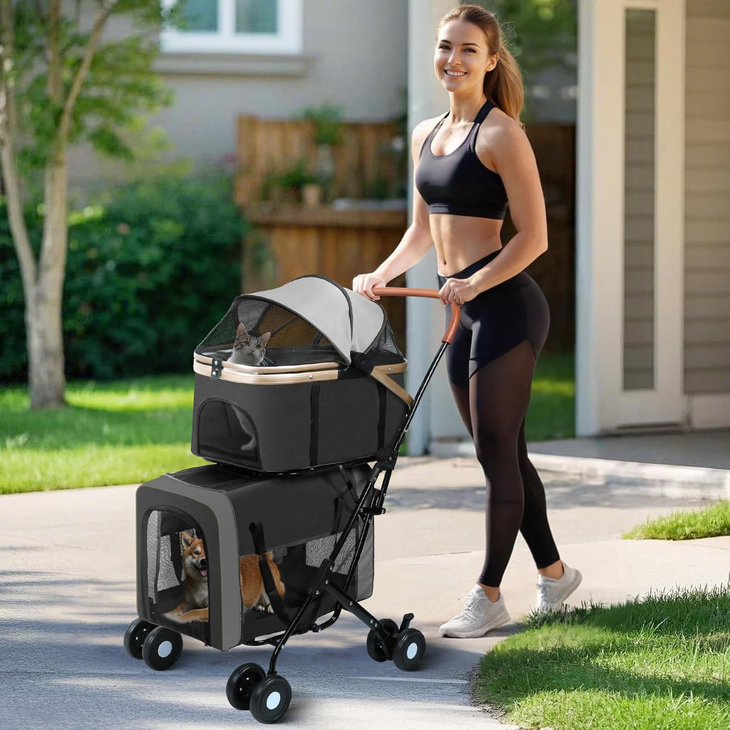 Double Pet Stroller, 4 Lockable Wheels for Small‑Medium Dogs & Cats