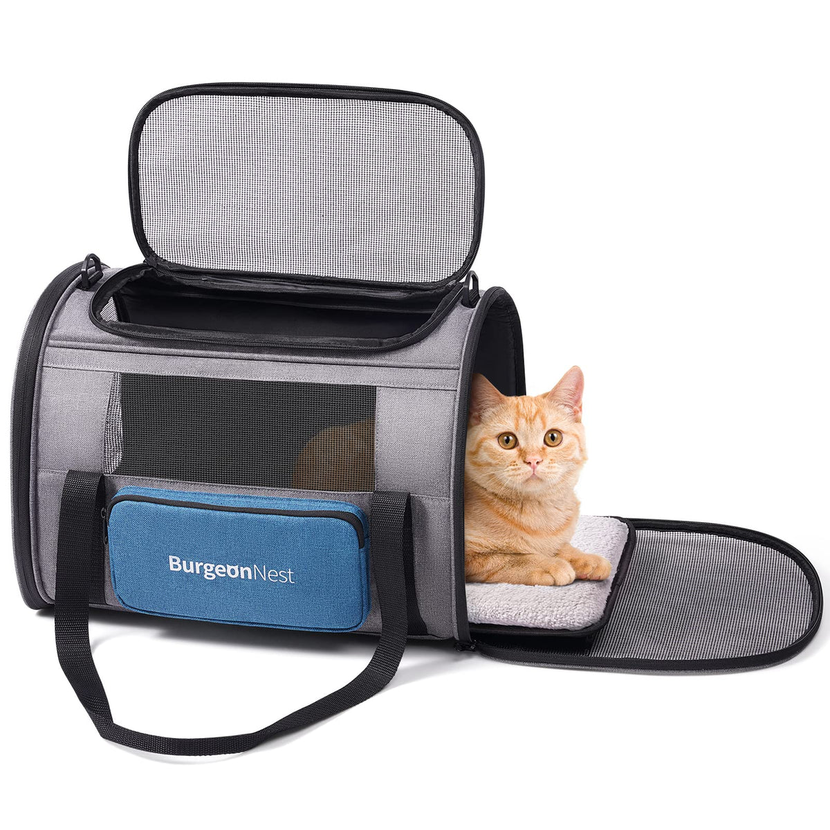 BurgeonNest Soft Sided Cat Carrier for Medium Large Cats up to 20 lbs, Blue