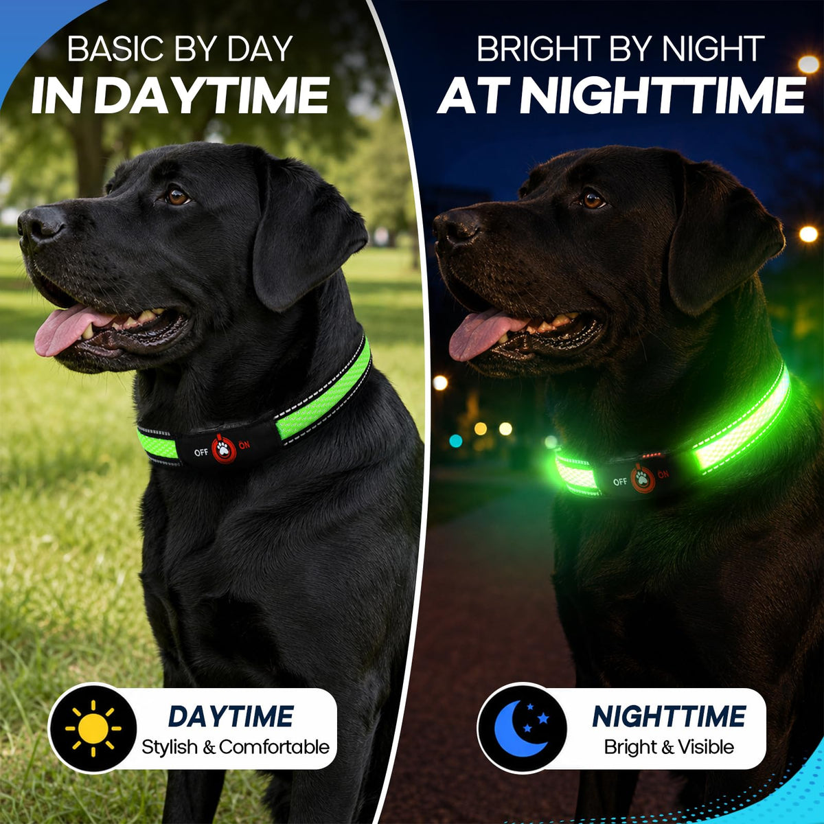 Bamda Light Up Dog Collar for Large Dogs, Super Bright Glow Collar, Green