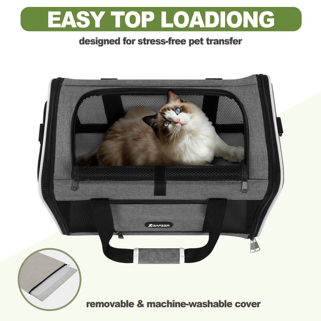GAPZER Cat Carrier 18x11x11 Top Load, Soft-Sided Pet Travel Bag Over 15 lbs