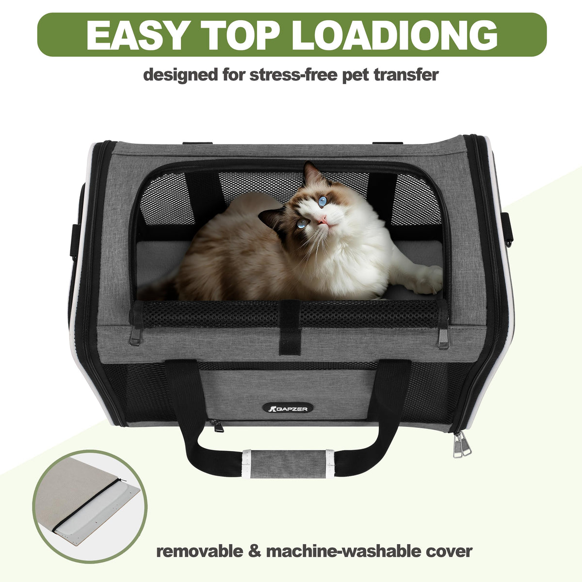 GAPZER Cat Carrier 18x11x11 Top Load, Soft-Sided Pet Travel Bag Over 15 lbs